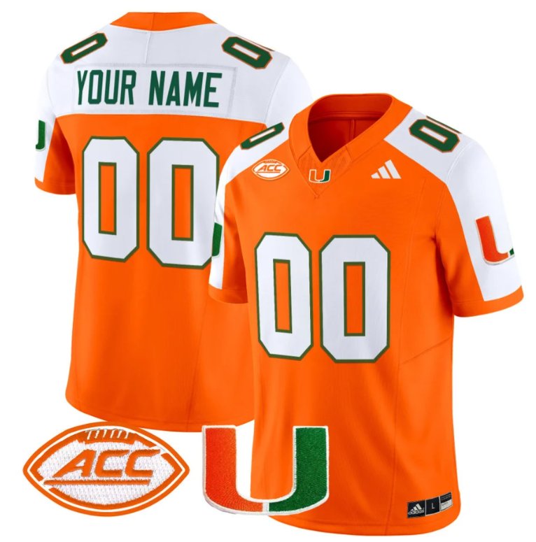 Men's Adidas Custom Miami Hurricanes Jersey Name and Number Vapor Football Stitched Orange Alternate