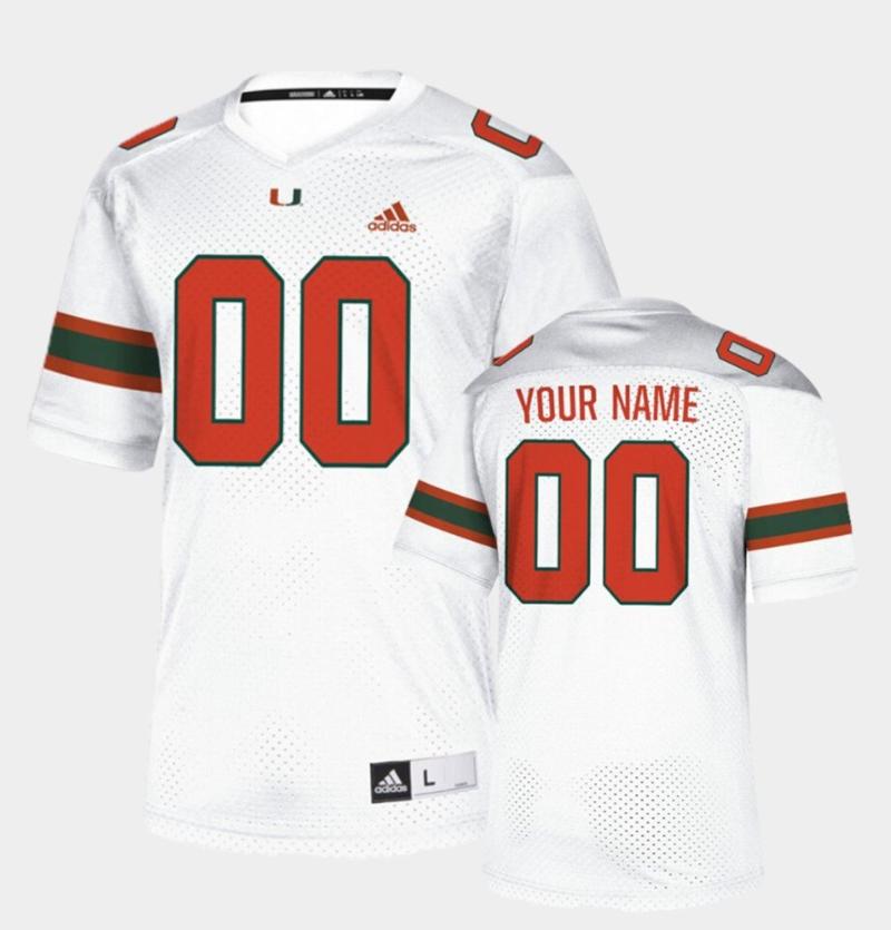 Men's Adidas Custom Miami Hurricanes Jersey Name and Number NCAA College Football New White