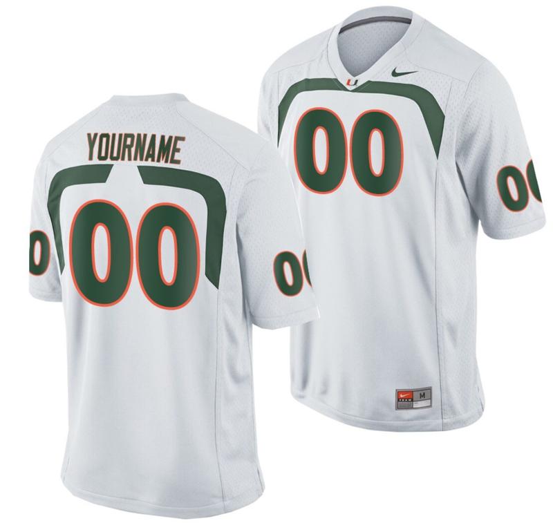 Men's Adidas Custom Miami Hurricanes Jersey Name and Number NCAA College Football Game White