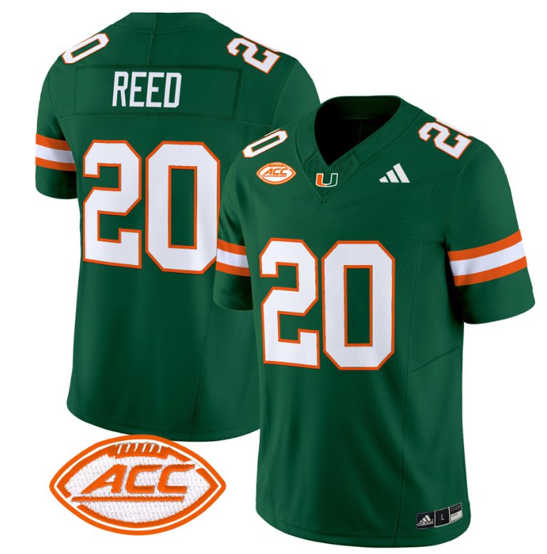 Men's Adidas Ed Reed Jersey #20 Miami Hurricanes Vapor Football Stitched Green