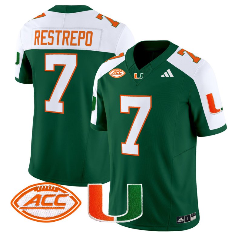 Men's Adidas Xavier Restrepo Jersey #7 Miami Hurricanes Vapor Football Stitched Green Alternate