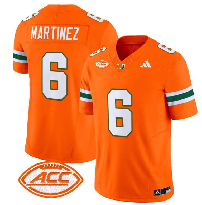 Men's Adidas Damien Martinez Jersey #6 Miami Hurricanes Vapor Football Stitched Orange