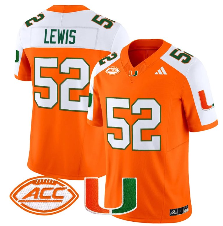 Men's Adidas Ray Lewis Jersey #52 Miami Hurricanes Vapor Football Stitched Orange Alternate