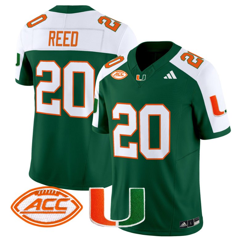 Men's Adidas Ed Reed Jersey #20 Miami Hurricanes Vapor Football Stitched Green Alternate