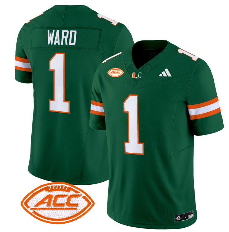 Men's Adidas Cam Ward Jersey #1 Miami Hurricanes Vapor Football Stitched Green