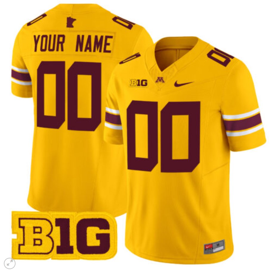 Men's Nike Custom Minnesota Golden Gophers Jersey Name and Number Vapor Limited Football Gold