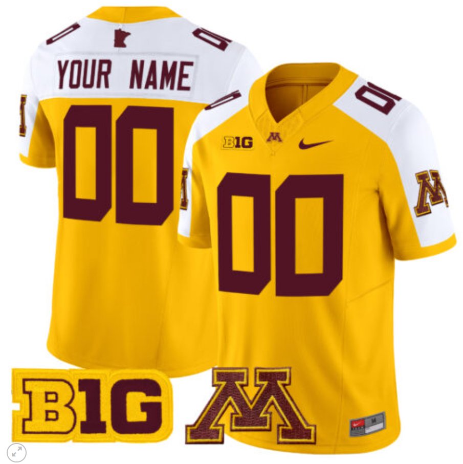 Men's Nike Custom Minnesota Golden Gophers Jersey Name and Number Vapor Limited Football Gold Alternate