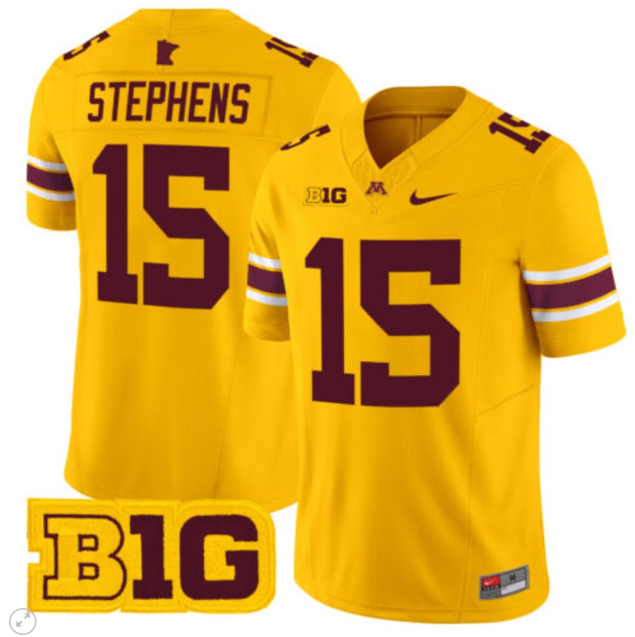 Men's Nike Sandy Stephens Jersey #15 Minnesota Golden Gophers Vapor Limited Football Gold