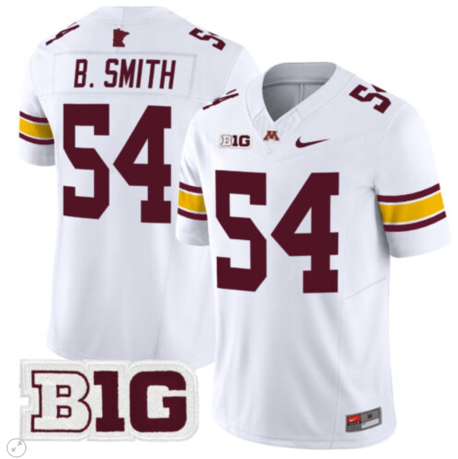 Men's Nike Bruce Smith Jersey #54 Minnesota Golden Gophers Vapor Limited Football White