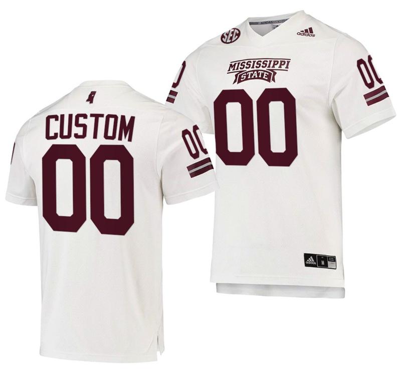 Men's Adidas Custom Mississippi State Bulldogs Jersey Name and Number NCAA College Football White