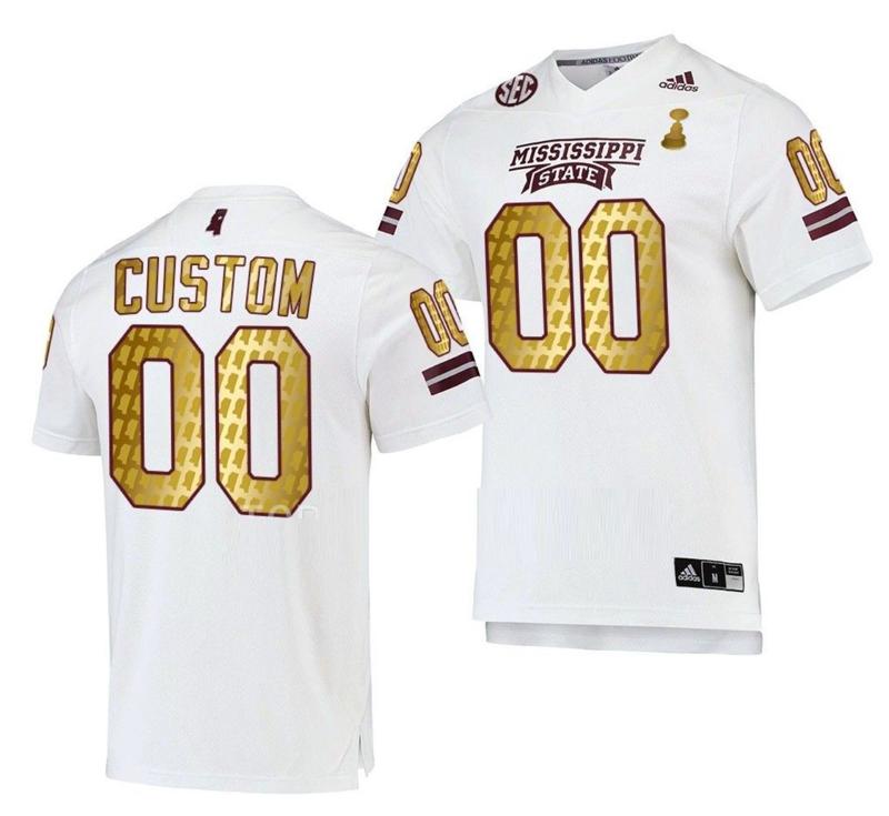 Men's Adidas Custom Mississippi State Bulldogs Jersey Name and Number College Football Egg Bowl Champions Gold