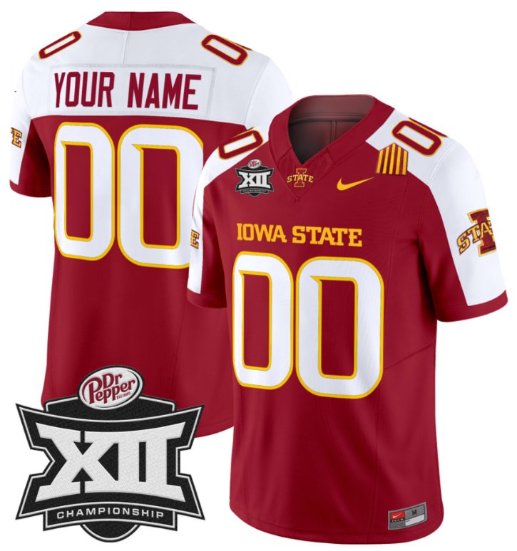 Men's Nike Custom Iowa State Jersey Name and Number 2024 Championship Patch Cardinal Alternate