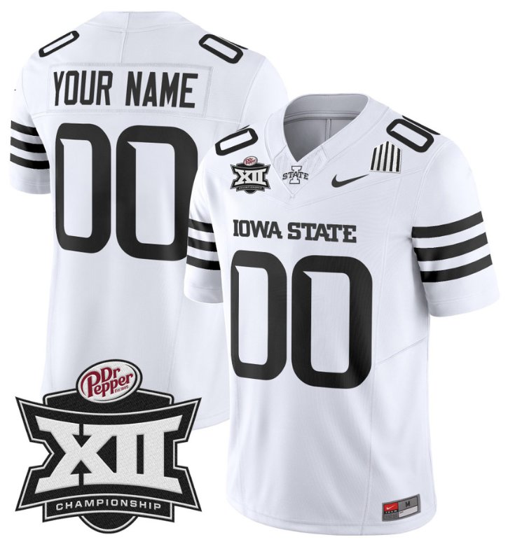 Men's Nike Custom Iowa State Jersey Name and Number 2024 Championship Patch White Limited