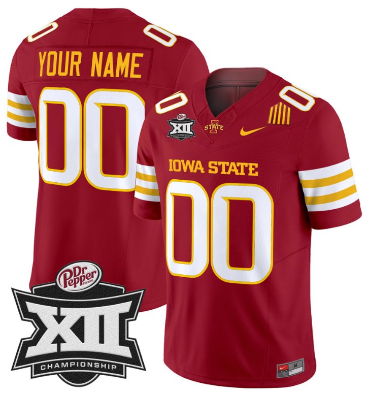 Men's Nike Custom Iowa State Jersey Name and Number 2024 Championship Patch Cardinal