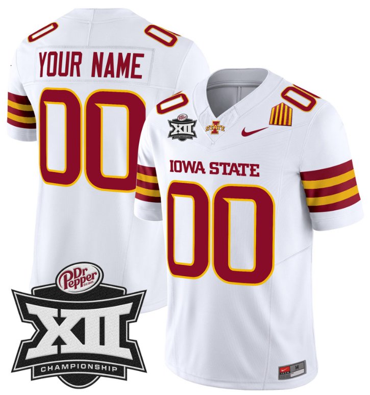 Men's Nike Custom Iowa State Jersey Name and Number 2024 Championship Patch White