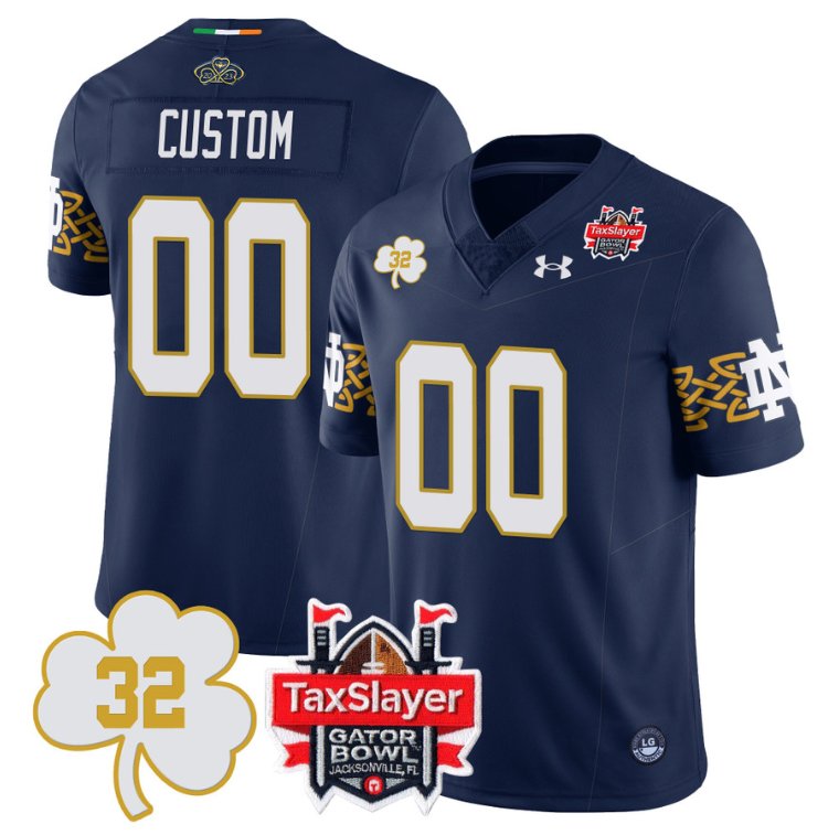 Men's Custom Notre Dame Fighting Irish Jersey Name, Number TaxSlayer Gator Bowl Navy Ireland