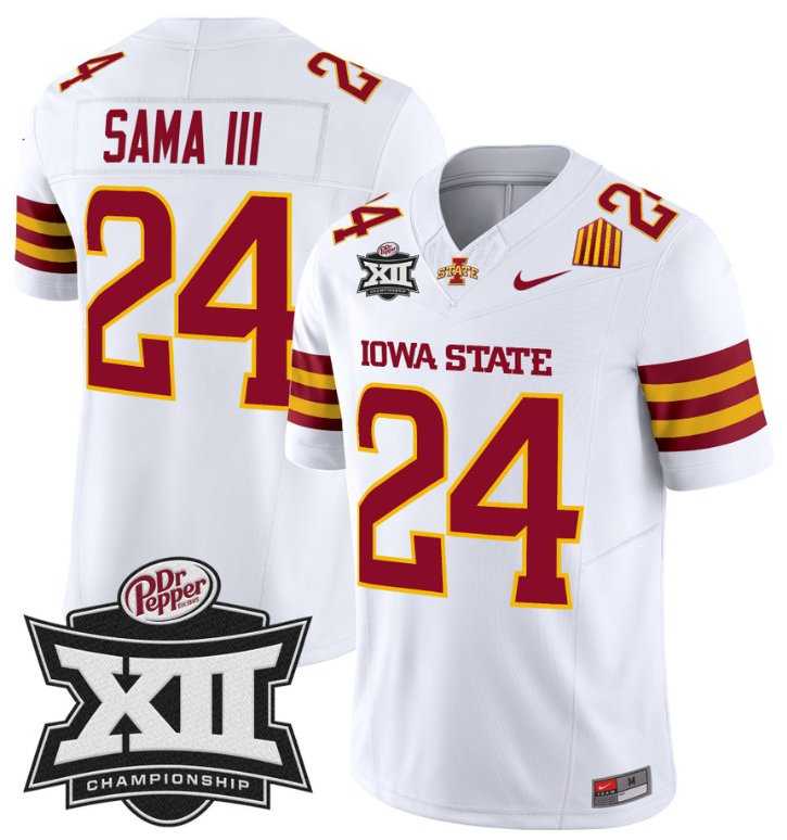 Men's Nike Abu Sama III Jersey #24 Iowa State 2024 Championship Patch Vapor White