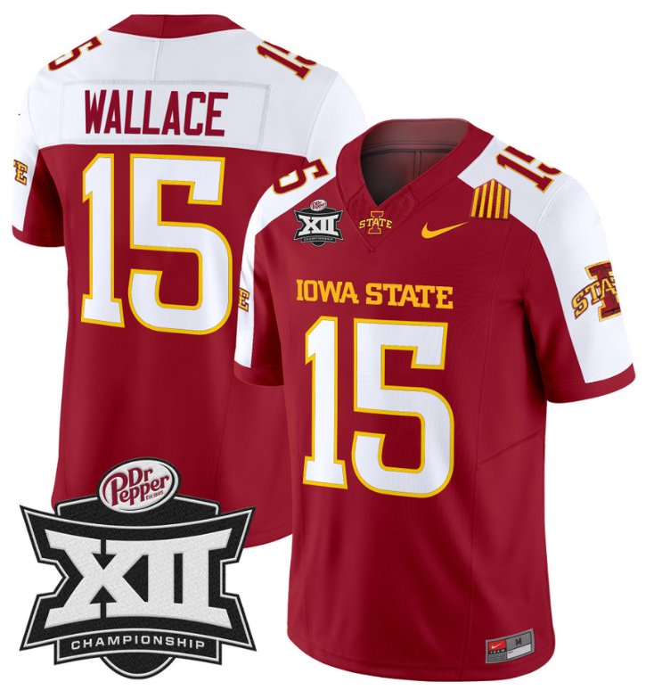 Men's Nike Seneca Wallace Jersey #15 Iowa State 2024 Championship Patch Vapor Cardinal Alternate