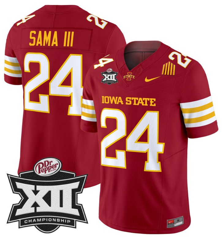 Men's Nike Abu Sama III Jersey #24 Iowa State 2024 Championship Patch Vapor Cardinal