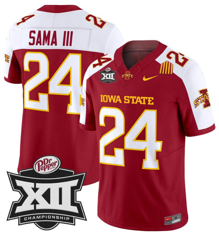 Men's Nike Abu Sama III Jersey #24 Iowa State 2024 Championship Patch Vapor Cardinal Alternate