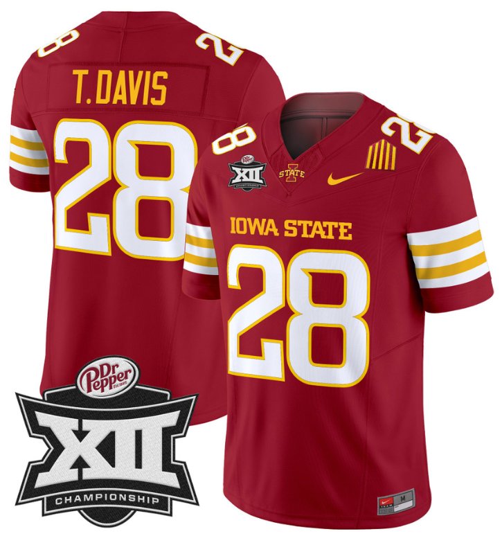 Men's Nike Troy Davis Jersey #28 Iowa State 2024 Championship Patch Vapor Cardinal