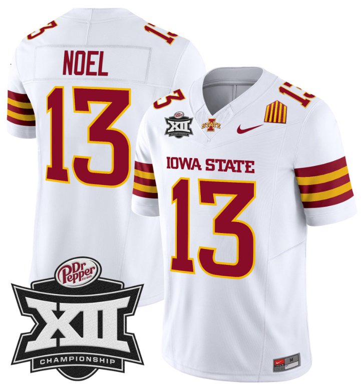 Men's Nike Jaylin Noel Jersey #13 Iowa State 2024 Championship Patch Vapor White