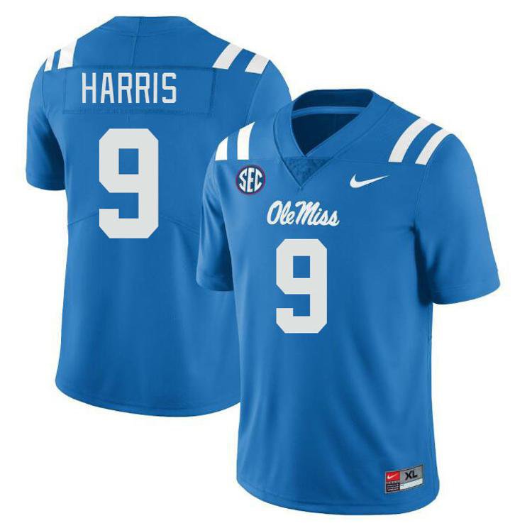 Men's Nike Tre Harris Jersey Blue #9 Ole Miss Rebels Vapor Untouchable Limited College Football Stitched