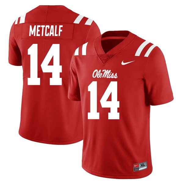 Men's Nike DK Metcalf Jersey Red Alternate #14 Ole Miss Rebels College Football All Stitched