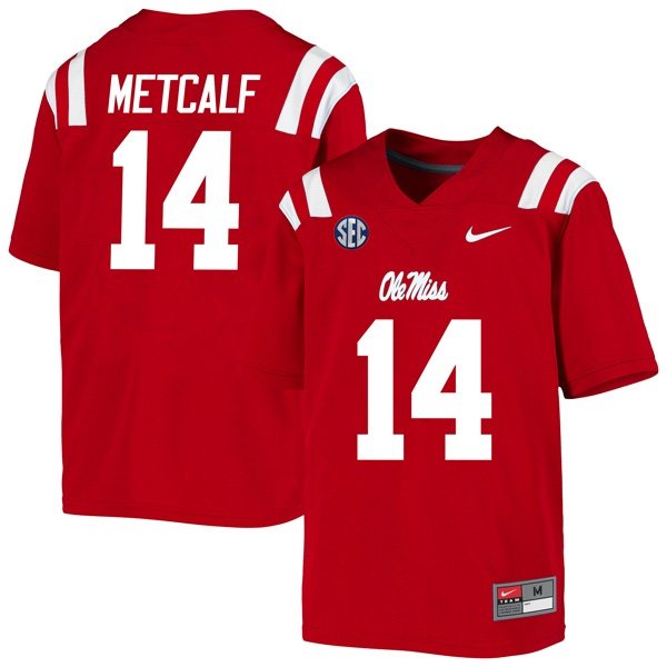 Men's Nike DK Metcalf Jersey Red #14 Ole Miss Rebels College Football All Stitched