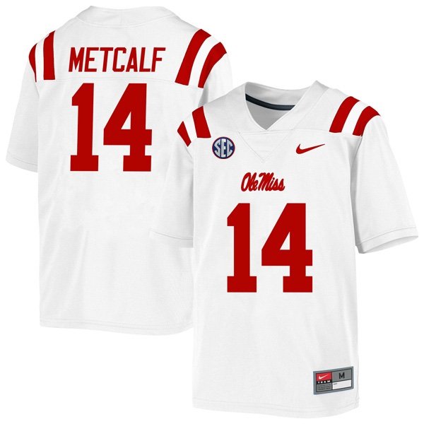 Men's Nike DK Metcalf Jersey White #14 Ole Miss Rebels College Football All Stitched