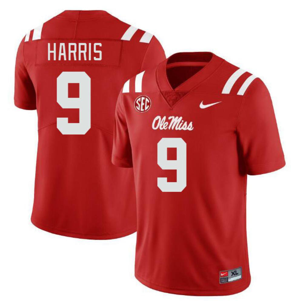 Men's Nike Tre Harris Jersey Red #9 Ole Miss Rebels Vapor Untouchable Limited College Football Stitched