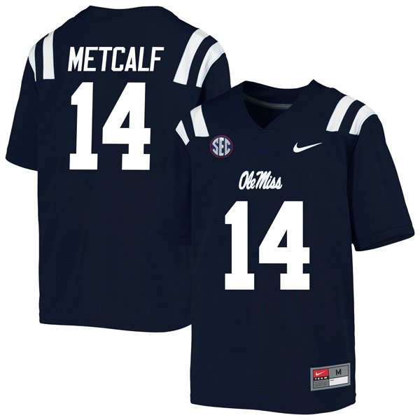 Men's Nike DK Metcalf Jersey Navy #14 Ole Miss Rebels College Football All Stitched