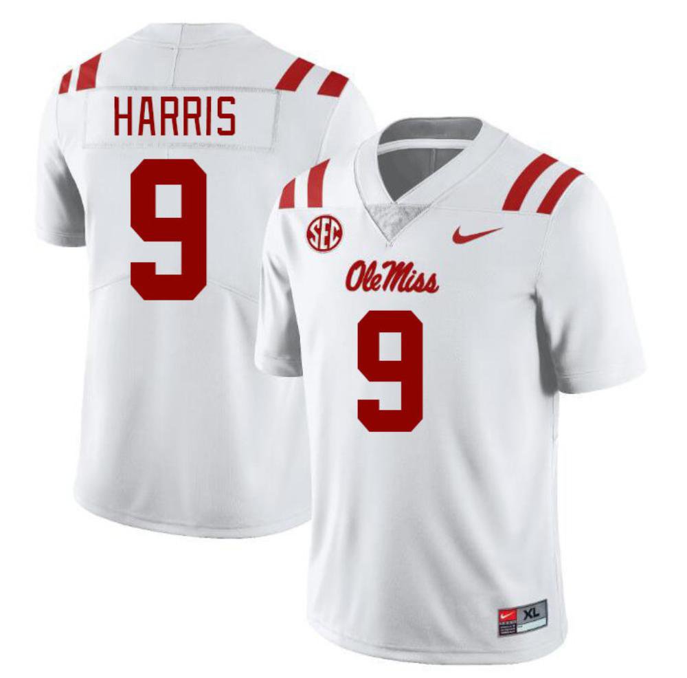 Men's Nike Tre Harris Jersey White #9 Ole Miss Rebels Vapor Untouchable Limited College Football Stitched