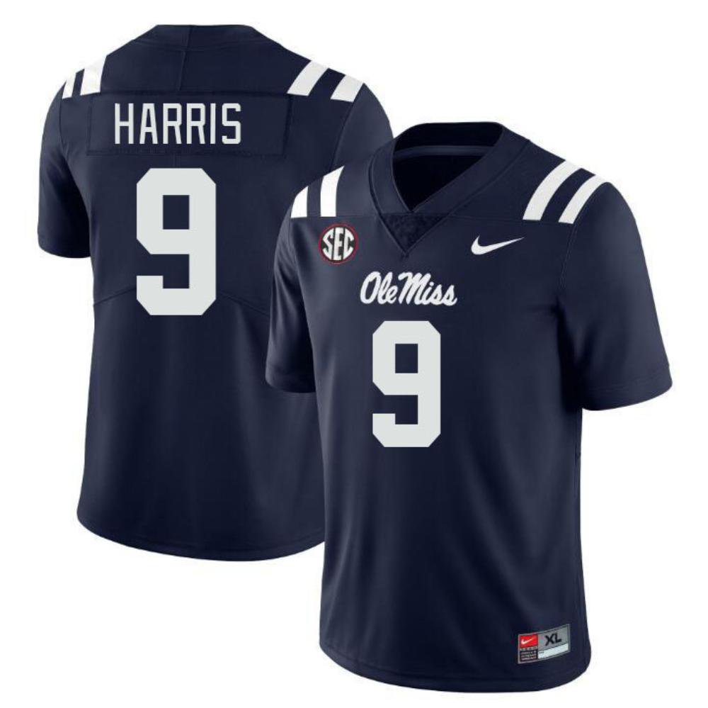 Men's Nike Tre Harris Jersey Navy #9 Ole Miss Rebels Vapor Untouchable Limited College Football Stitched