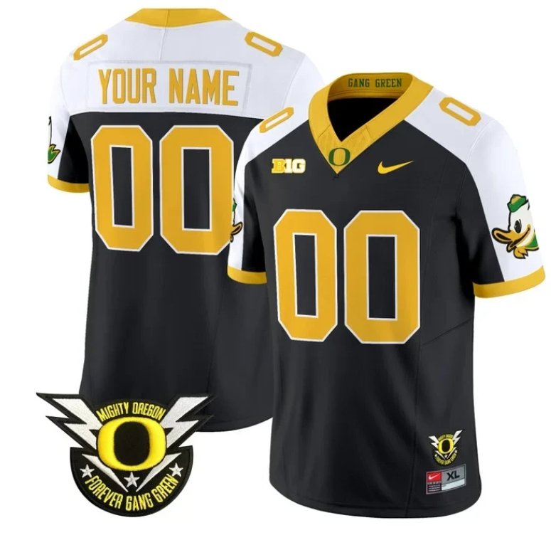 Men's Nike Custom Oregon Duck Jersey Name, Number Forever Gang Green Football Black Alternate