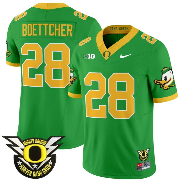 Men's Nike Bryce Boettcher Jersey #28 Oregon Duck Forever Gang Green Football Green