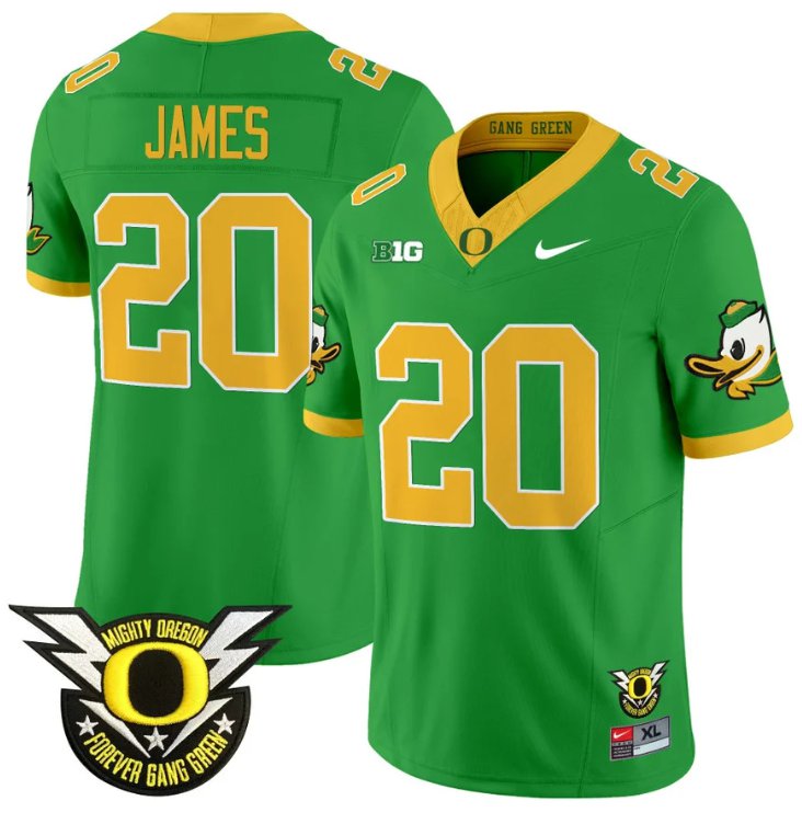 Men's Nike Jordan James Jersey #20 Oregon Duck Forever Gang Green Football Green