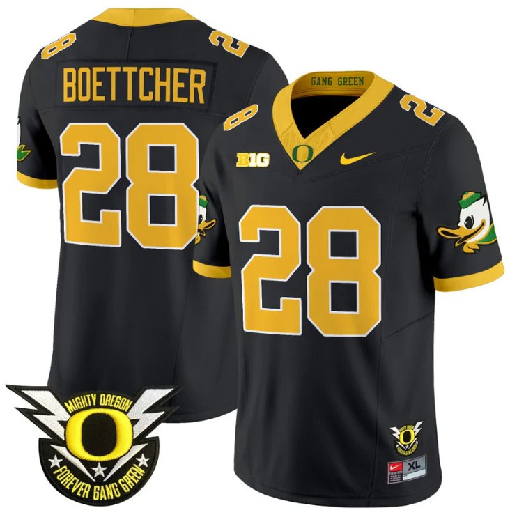 Men's Nike Bryce Boettcher Jersey #28 Oregon Duck Forever Gang Green Football Black