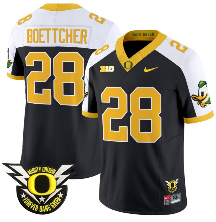 Men's Nike Bryce Boettcher Jersey #28 Oregon Duck Forever Gang Green Football Black Alternate