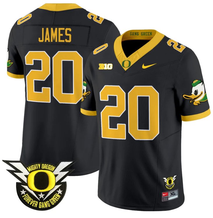 Men's Nike Jordan James Jersey #20 Oregon Duck Forever Gang Green Football Black