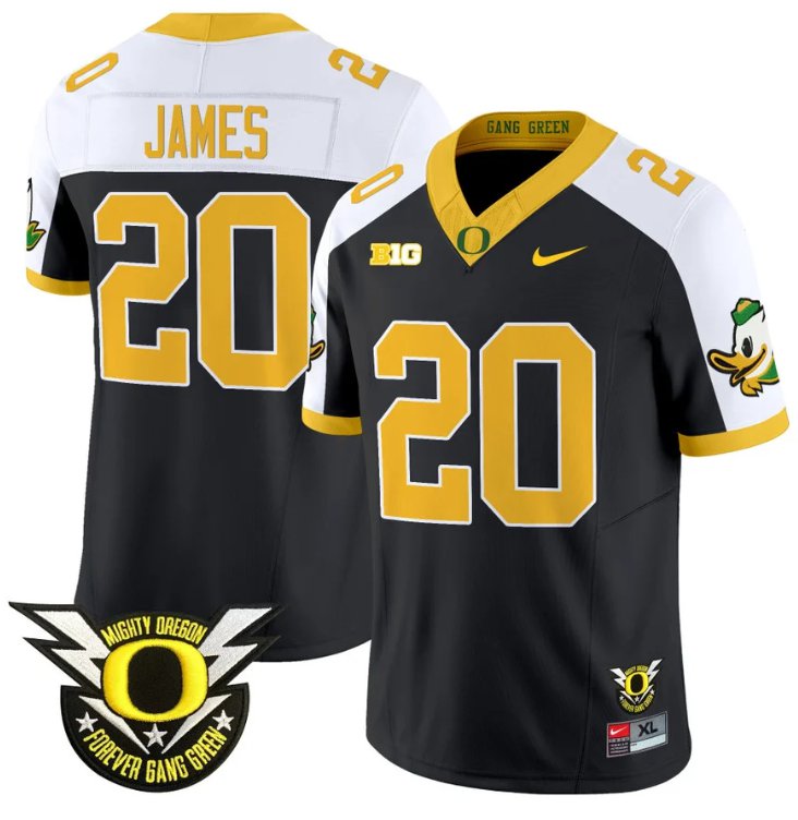 Men's Nike Jordan James Jersey #20 Oregon Duck Forever Gang Green Football Black Alternate