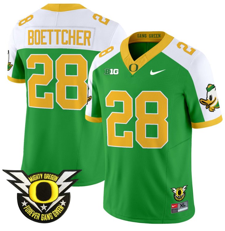 Men's Nike Bryce Boettcher Jersey #28 Oregon Duck Forever Gang Green Football Green Alternate