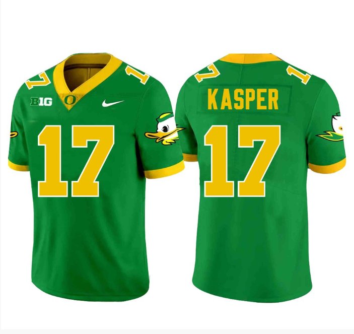 Men's Nike Kyler Kasper Jersey #17 Oregon Ducks Football Green