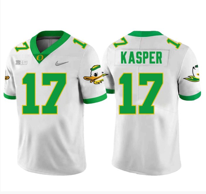 Men's Nike Kyler Kasper Jersey #17 Oregon Ducks Football White