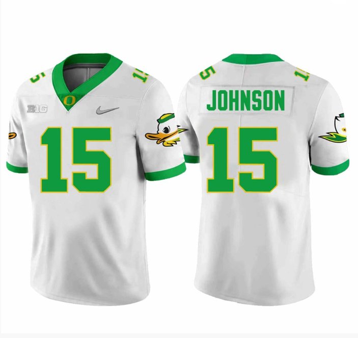 Men's Nike Tez Johnson Jersey #15 Oregon Ducks Football White