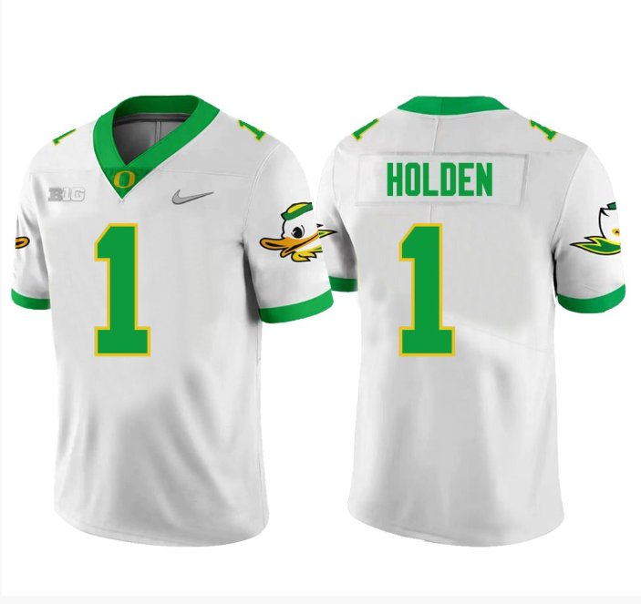 Men's Nike Traeshon Holden Jersey #1 Oregon Ducks Football White