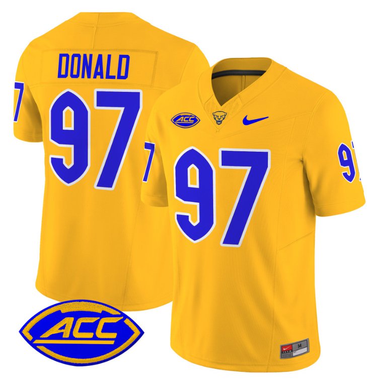 Men's Nike Aaron Donald Jersey #97 Pittsburgh Panthers Vapor Limited College Football Stitched Gold