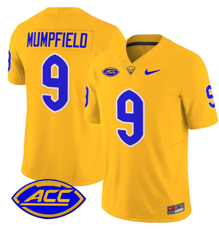 Men's Nike Konata Mumpfield Jersey #9 Pittsburgh Panthers Vapor Limited College Football Stitched Gold