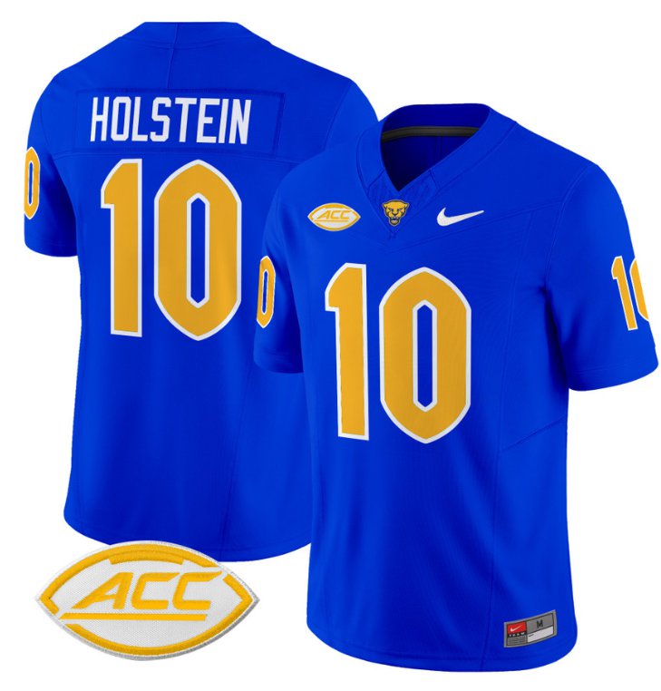 Men's Nike Eli Holstein Jersey #10 Pittsburgh Panthers Vapor Limited College Football Stitched Royal