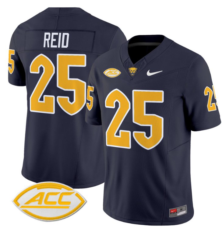 Men's Nike Desmond Reid Jersey #25 Pittsburgh Panthers Vapor Limited College Football Stitched Navy